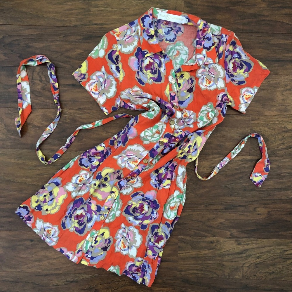 Tracy Negoshian Orange Floral Dress